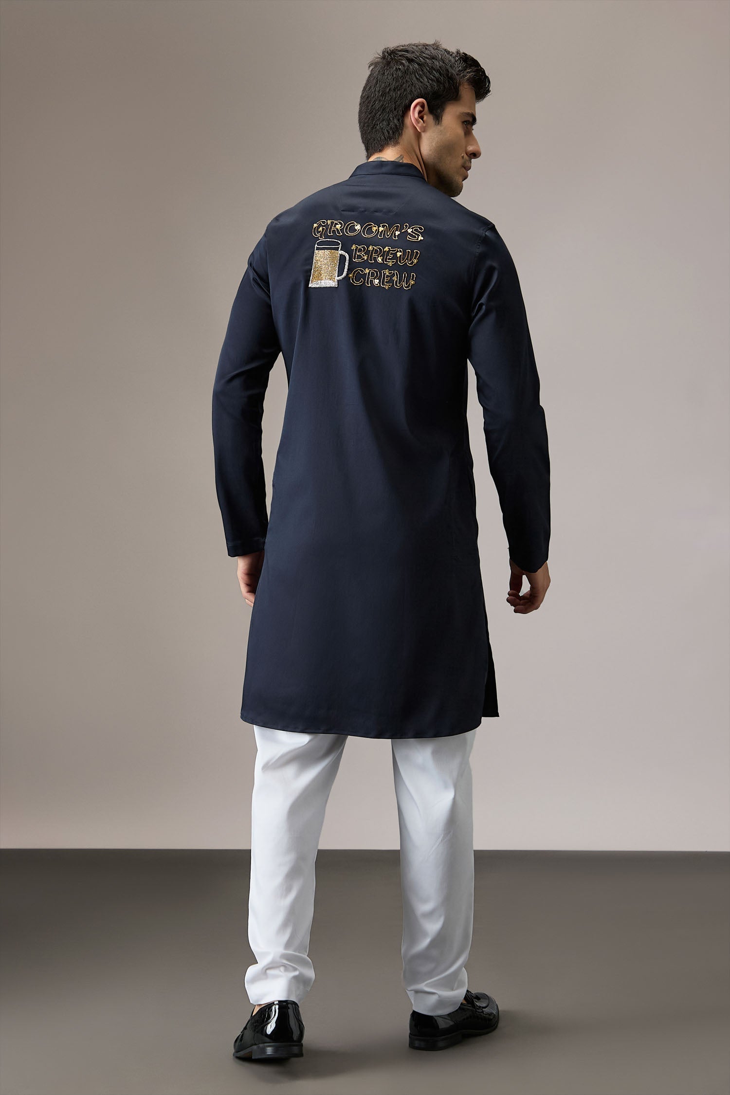 Grooms Crew - Hand Embroidered Designer Kurta - Navy