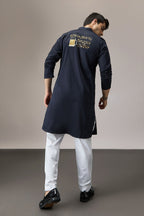 Grooms Crew - Hand Embroidered Designer Kurta - Navy