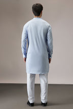 Oyna (Mirror Work )- Hand Embroidered Designer Kurta - Powder Blue
