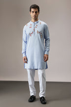 Oyna (Mirror Work )- Hand Embroidered Designer Kurta - Powder Blue