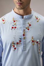 Oyna (Mirror Work )- Hand Embroidered Designer Kurta - Powder Blue