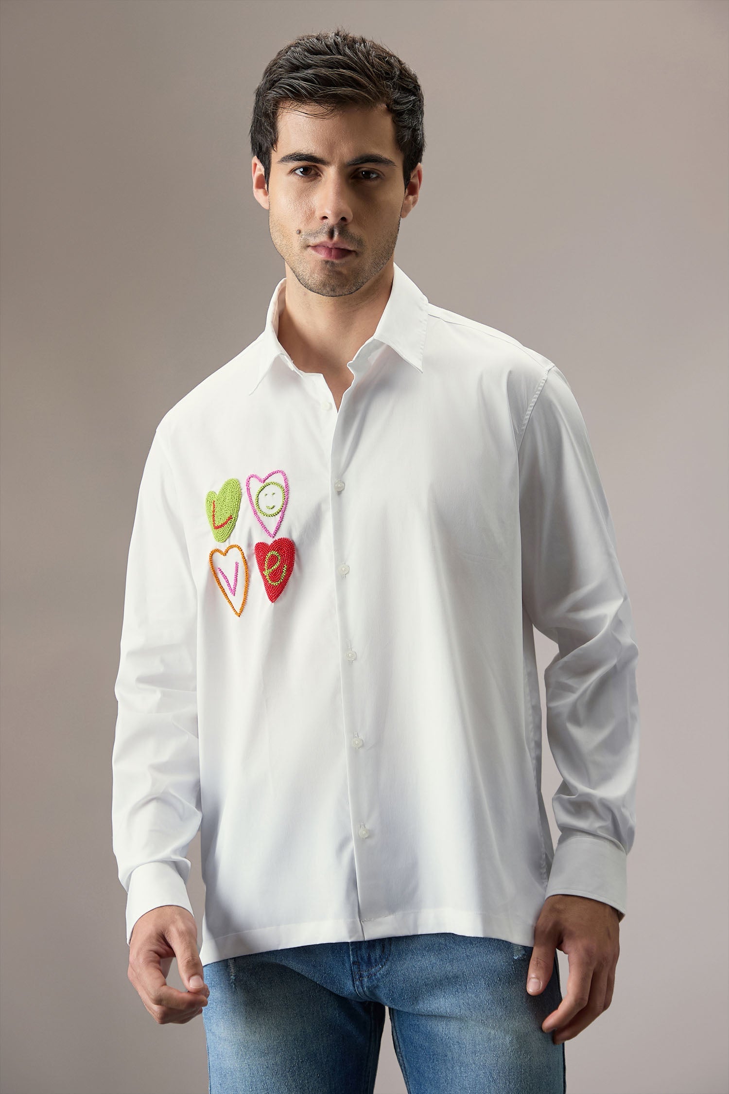 Love - Hand Embroidered Designer Shirt - White