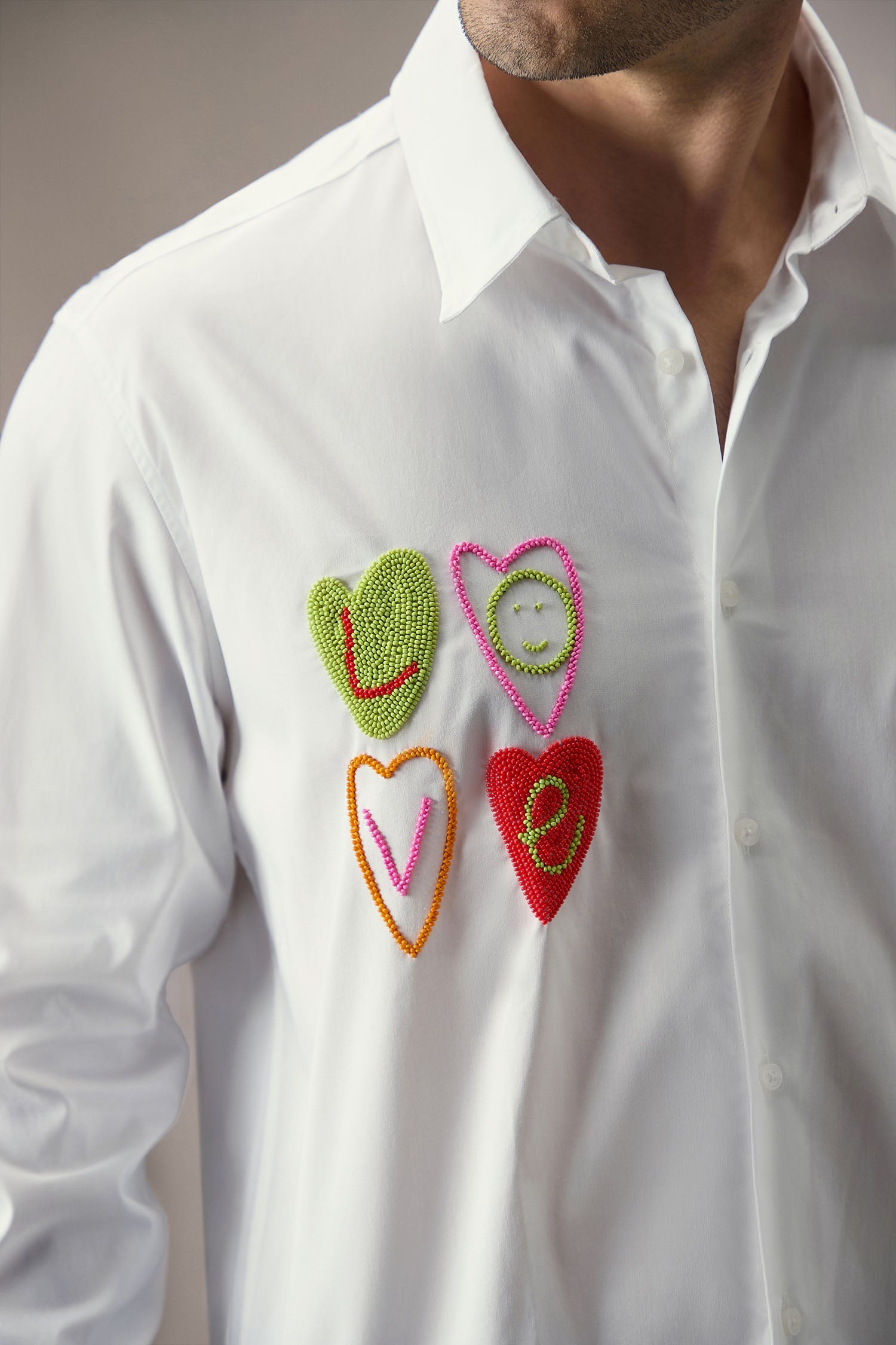 Love - Hand Embroidered Designer Shirt - White
