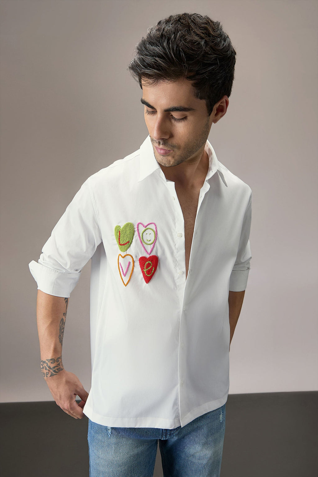 Love - Hand Embroidered Designer Shirt - White