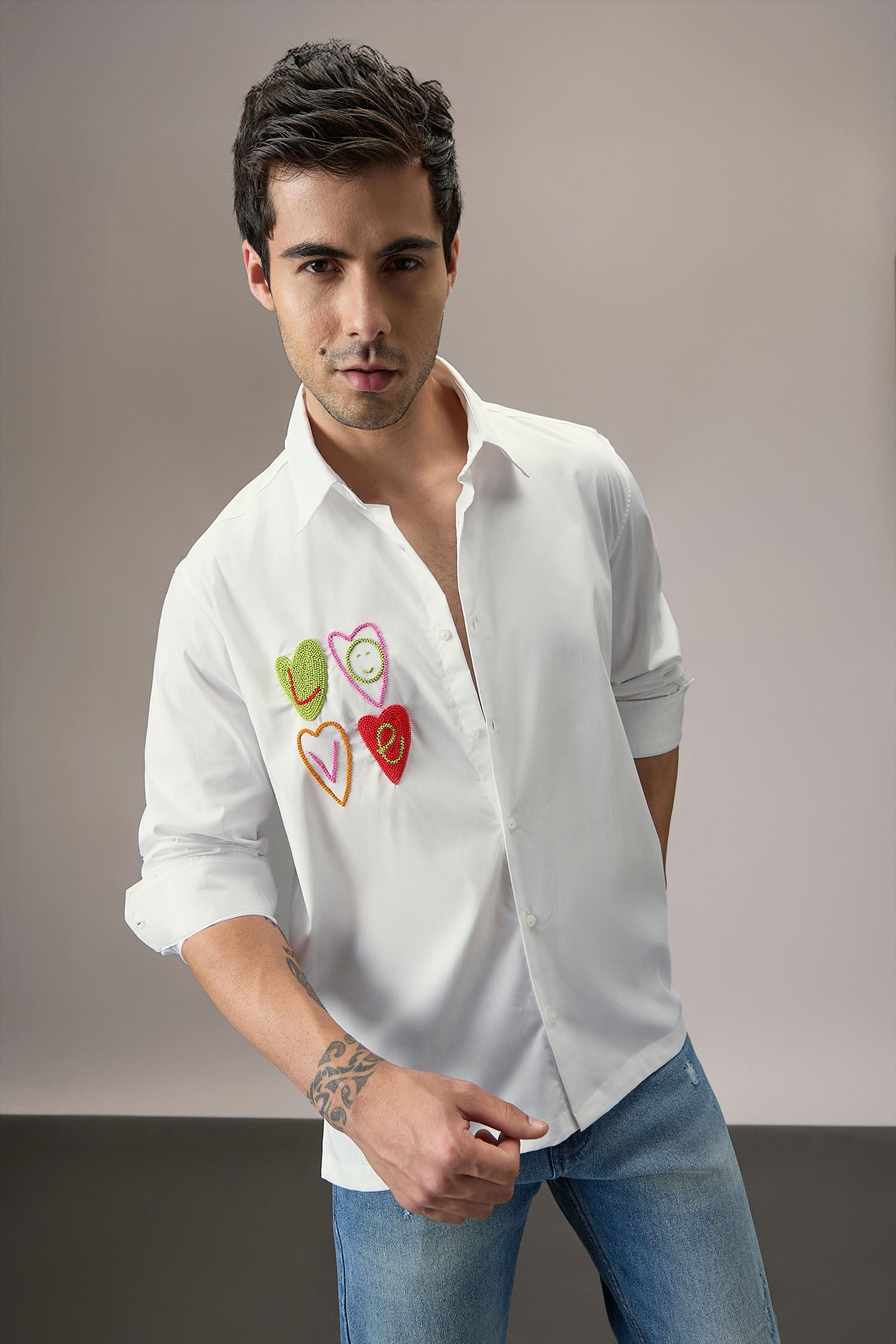 Love - Hand Embroidered Designer Shirt - White