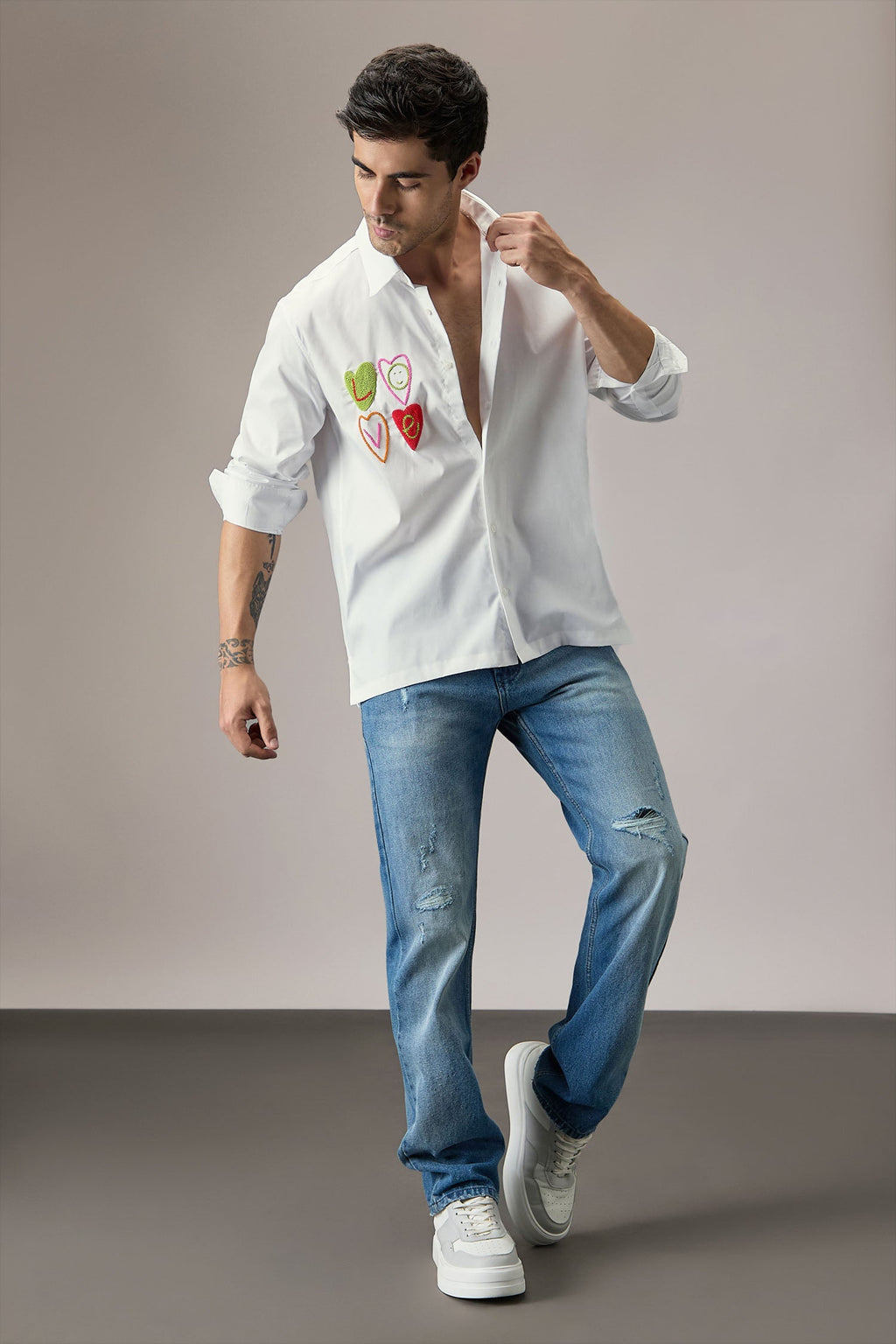 Love - Hand Embroidered Designer Shirt - White