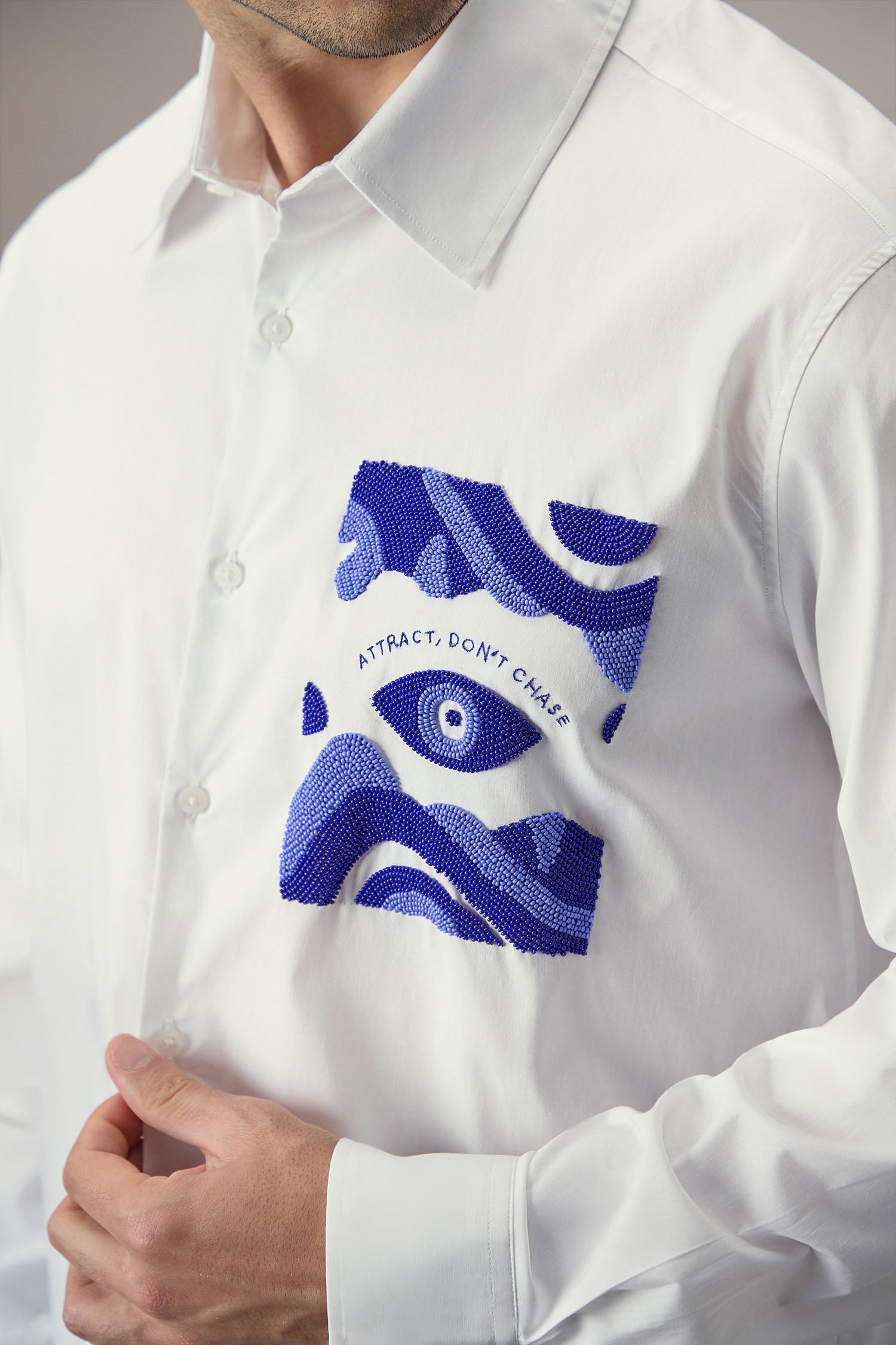 Attract Don‰۪t Chase - Hand Embroidered Designer Shirt - White