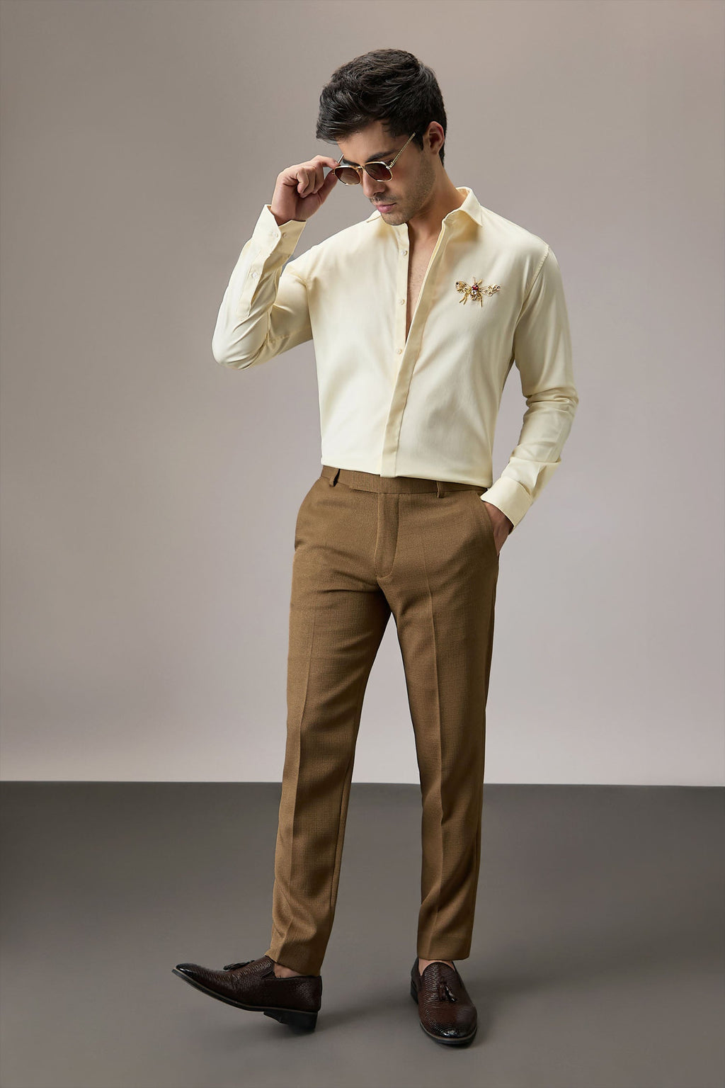 Wasp(Bee) Hand Embroidered Designer Shirt - Ivory