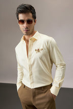 Wasp(Bee) Hand Embroidered Designer Shirt - Ivory