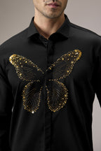 Butterfly - Hand Embroidered Designer Shirt - Black