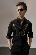 Butterfly - Hand Embroidered Designer Shirt - Black