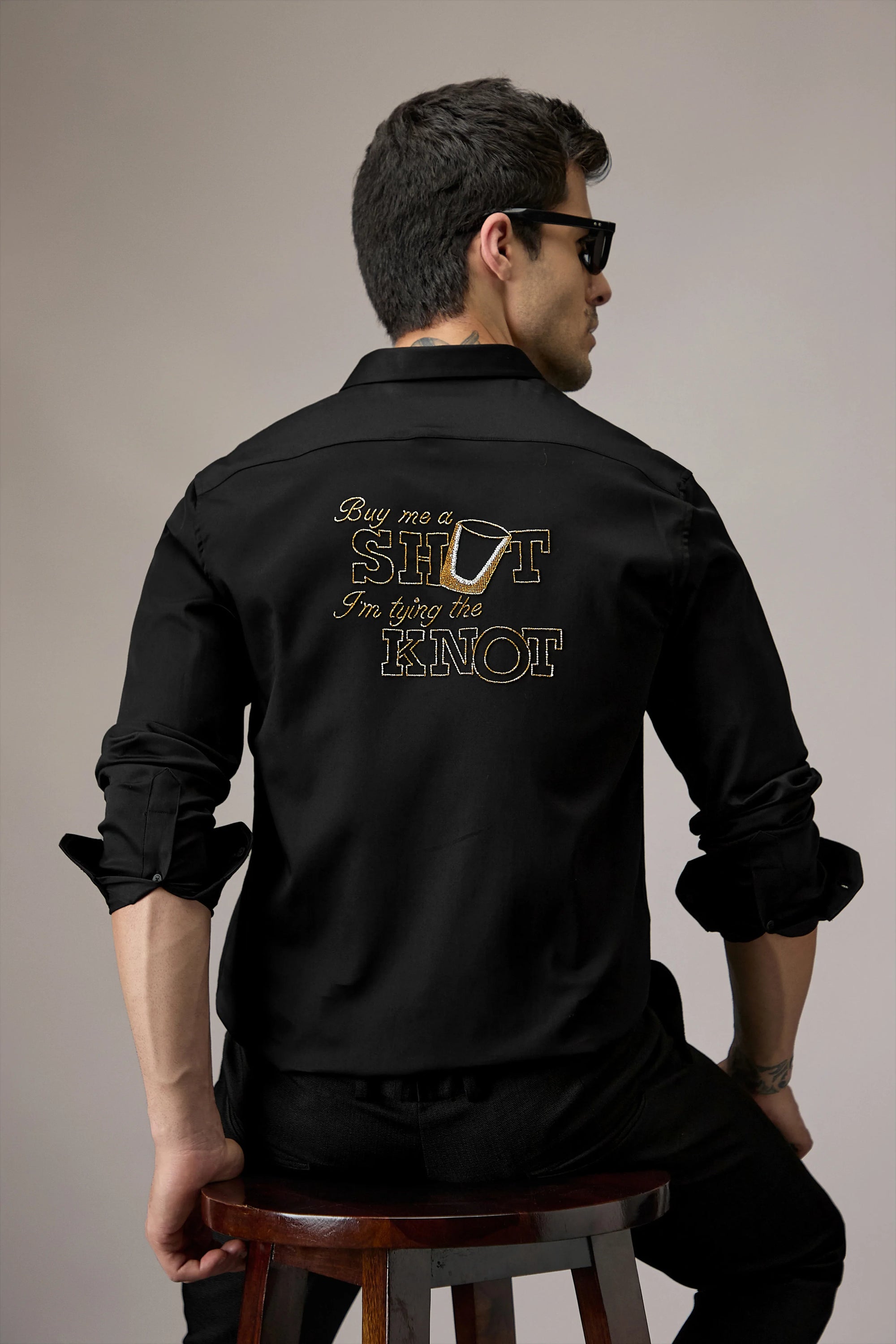 Buy Me Shots - Hand Embroidered Designer Shirt - Black