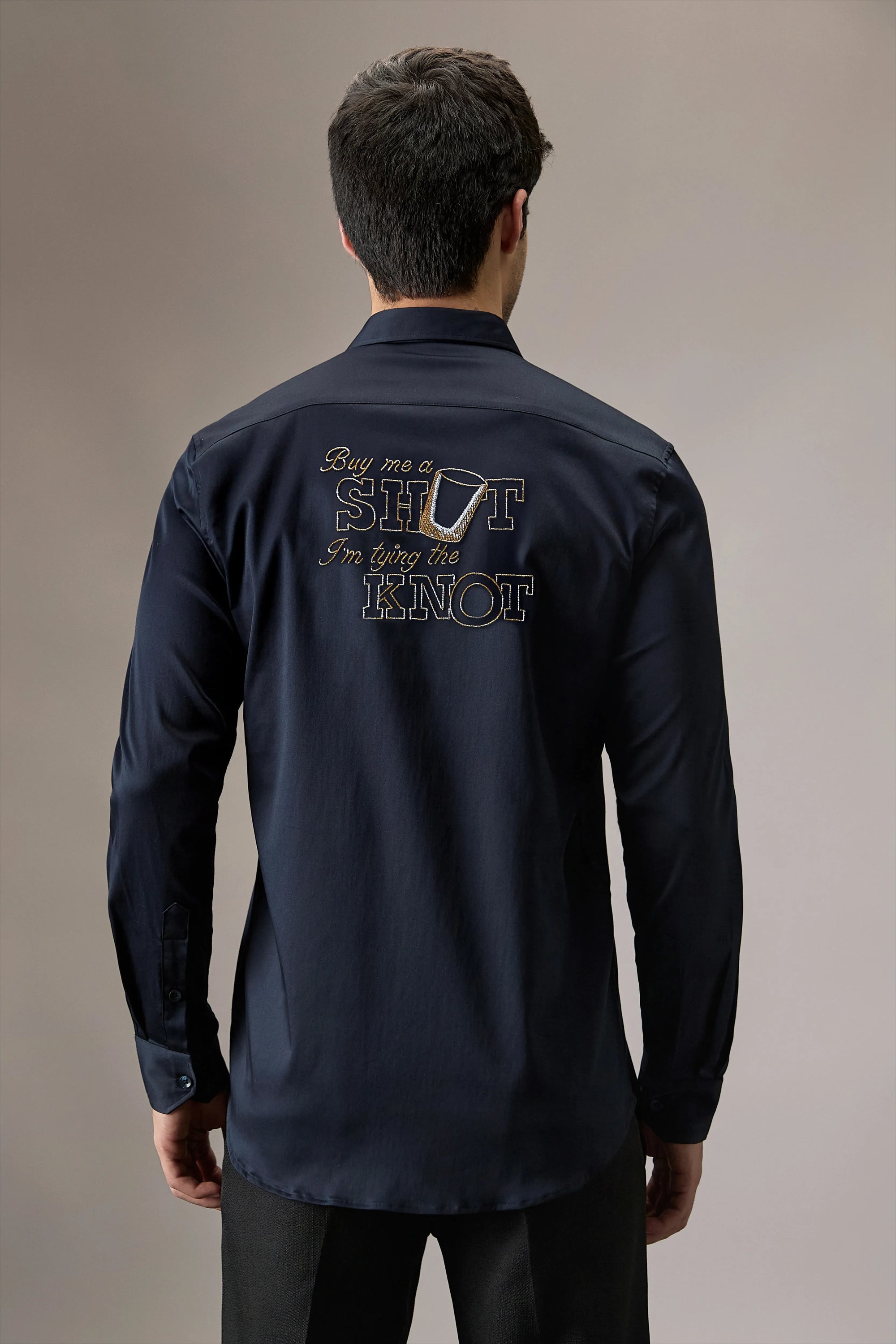 Buy Me Shots - Hand Embroidered Designer Shirt - Navy