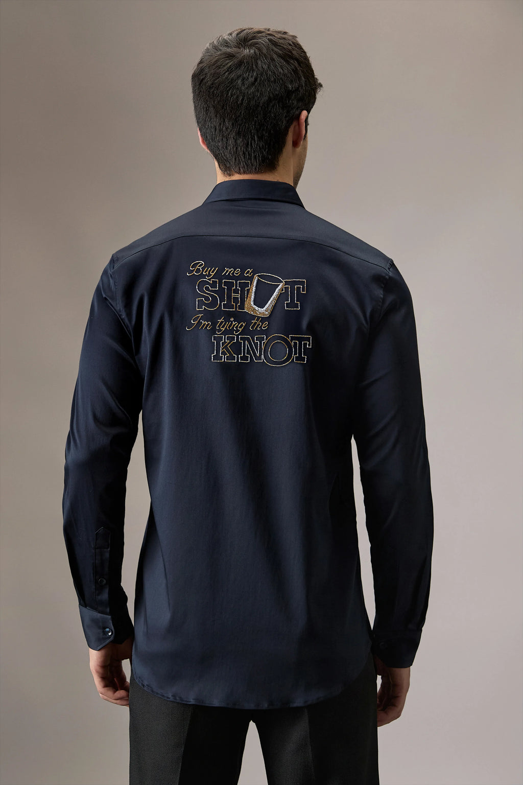 Buy Me Shots - Hand Embroidered Designer Shirt - Navy