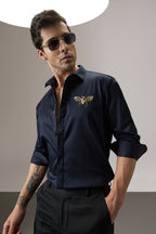 Wasp - Hand Embroidered Designer Shirt - Navy