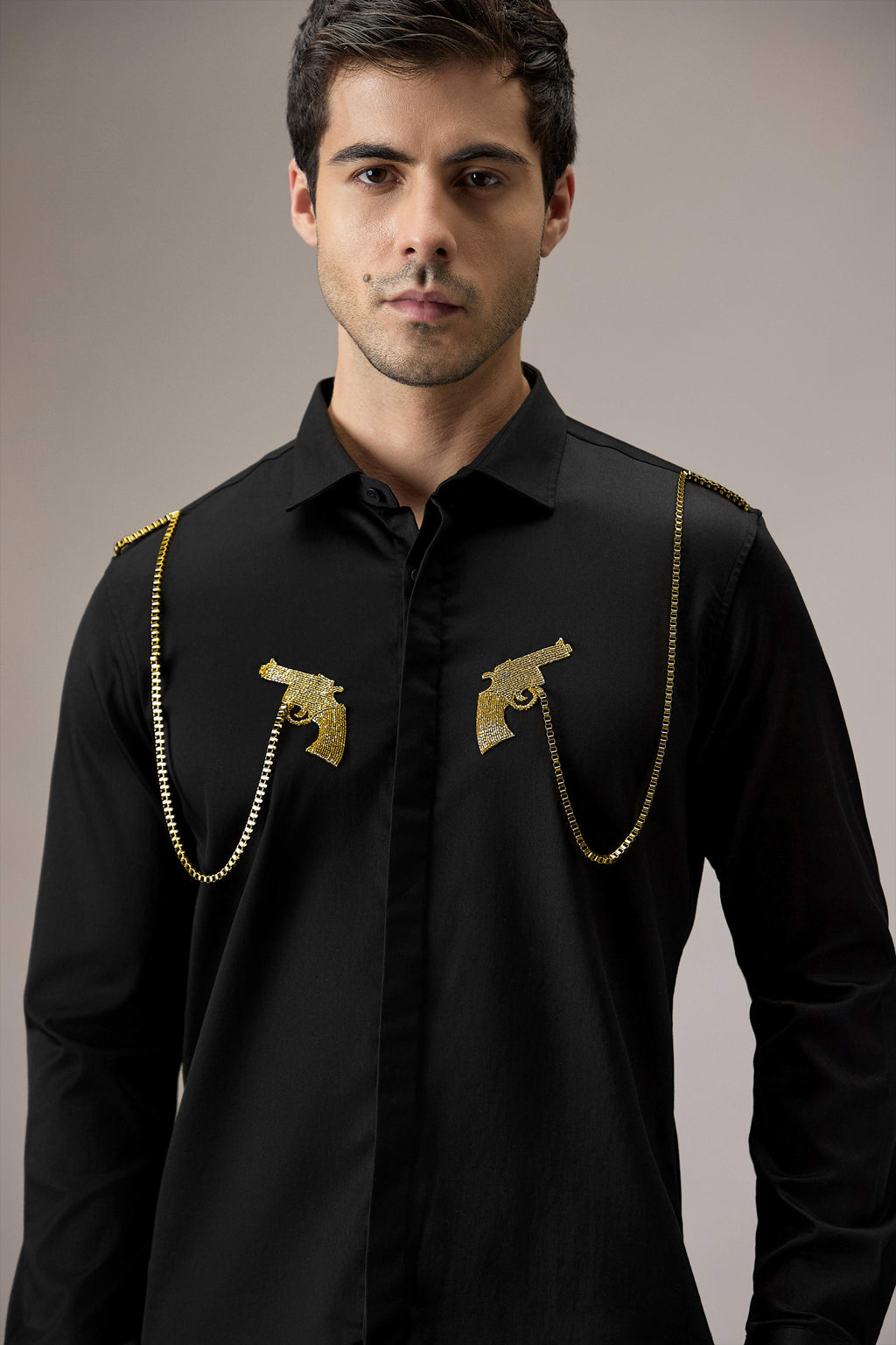 Revolver - Hand Embroidered Designer Shirt - Black
