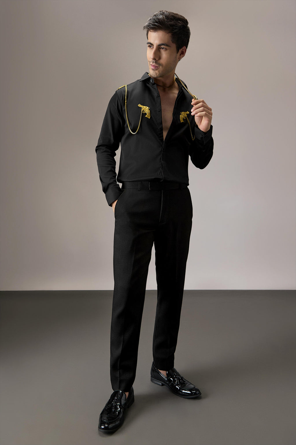 Revolver - Hand Embroidered Designer Shirt - Black