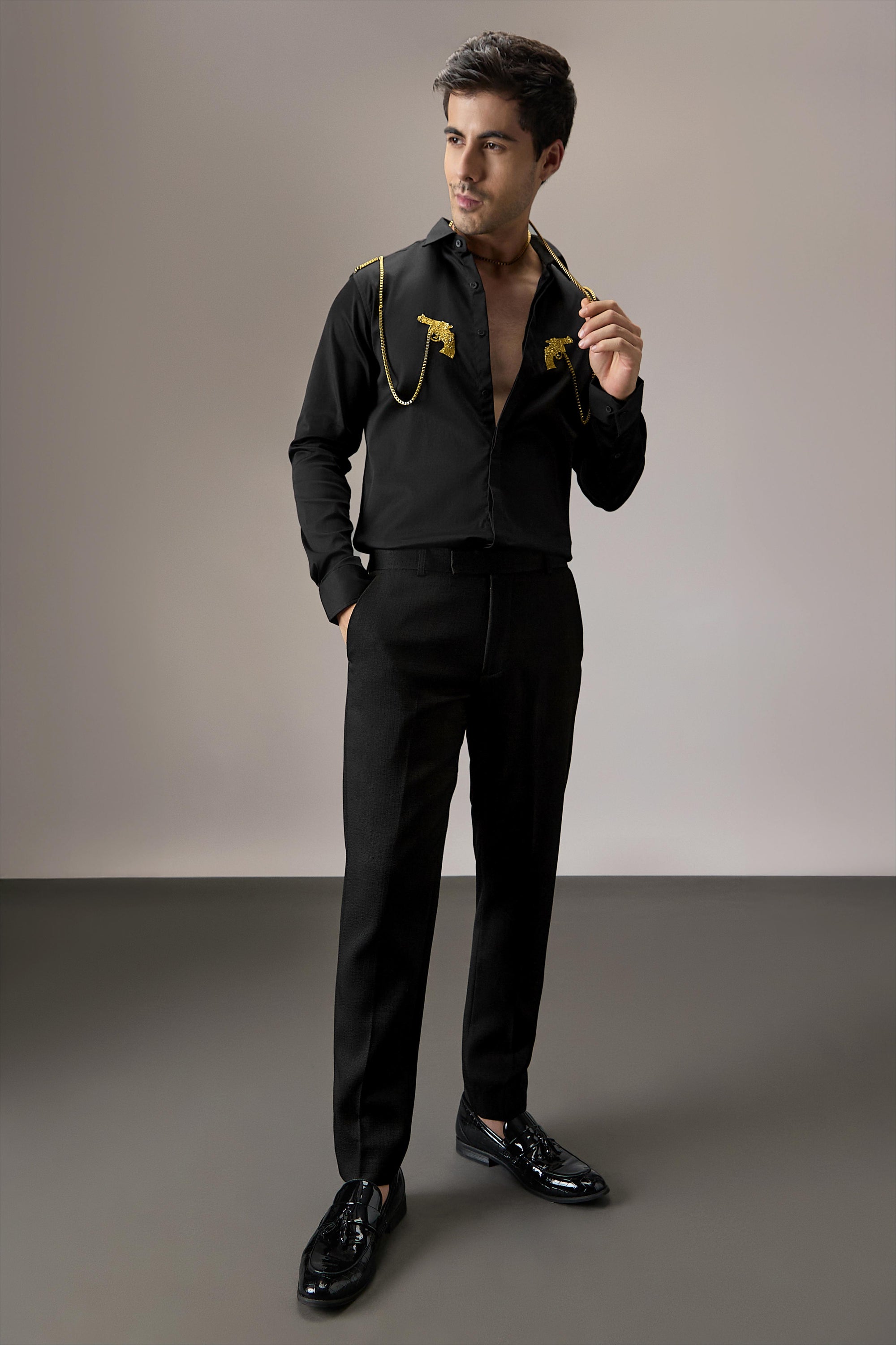 Revolver - Hand Embroidered Designer Shirt - Black