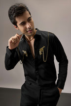 Revolver - Hand Embroidered Designer Shirt - Black