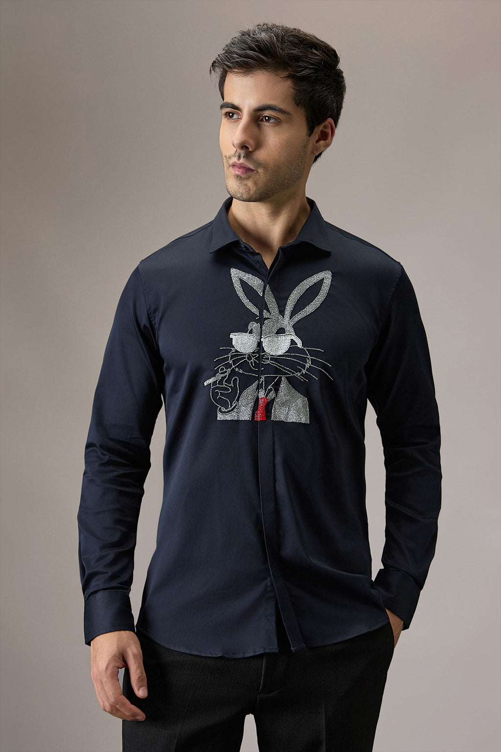 Bugs Bunny - Hand Embroidered Designer Shirt - Navy