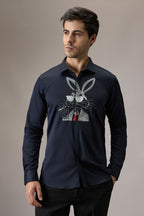 Bugs Bunny - Hand Embroidered Designer Shirt - Navy