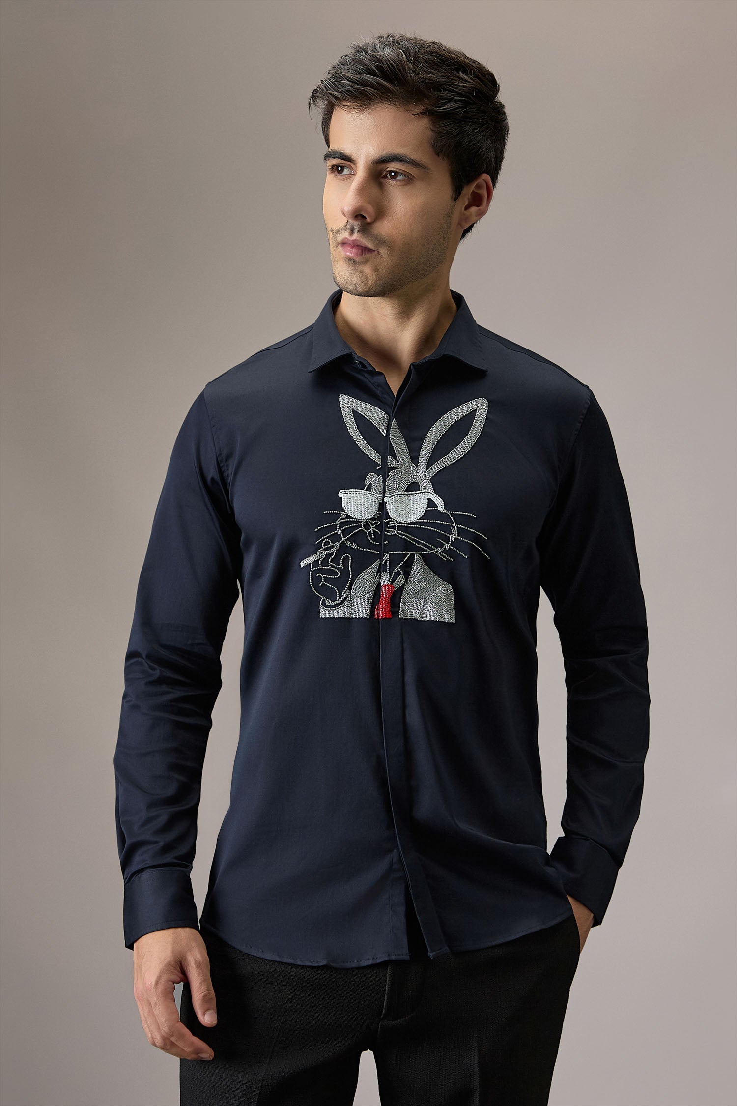 Bugs Bunny - Hand Embroidered Designer Shirt - Navy