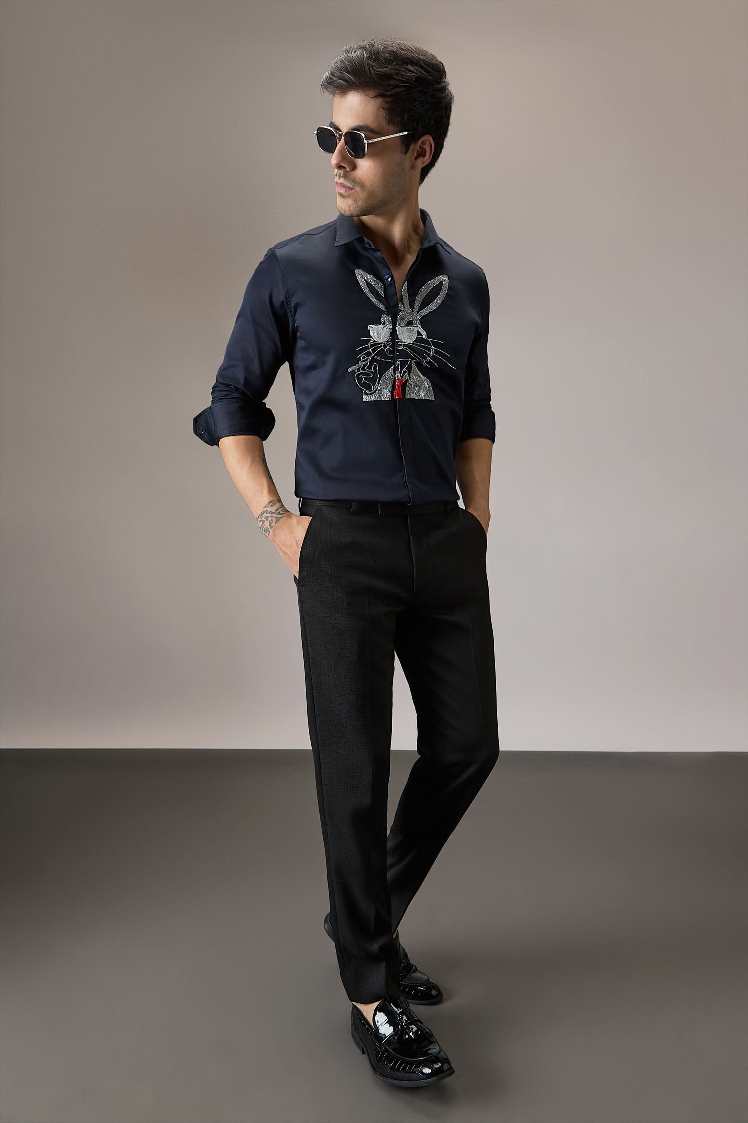 Bugs Bunny - Hand Embroidered Designer Shirt - Navy