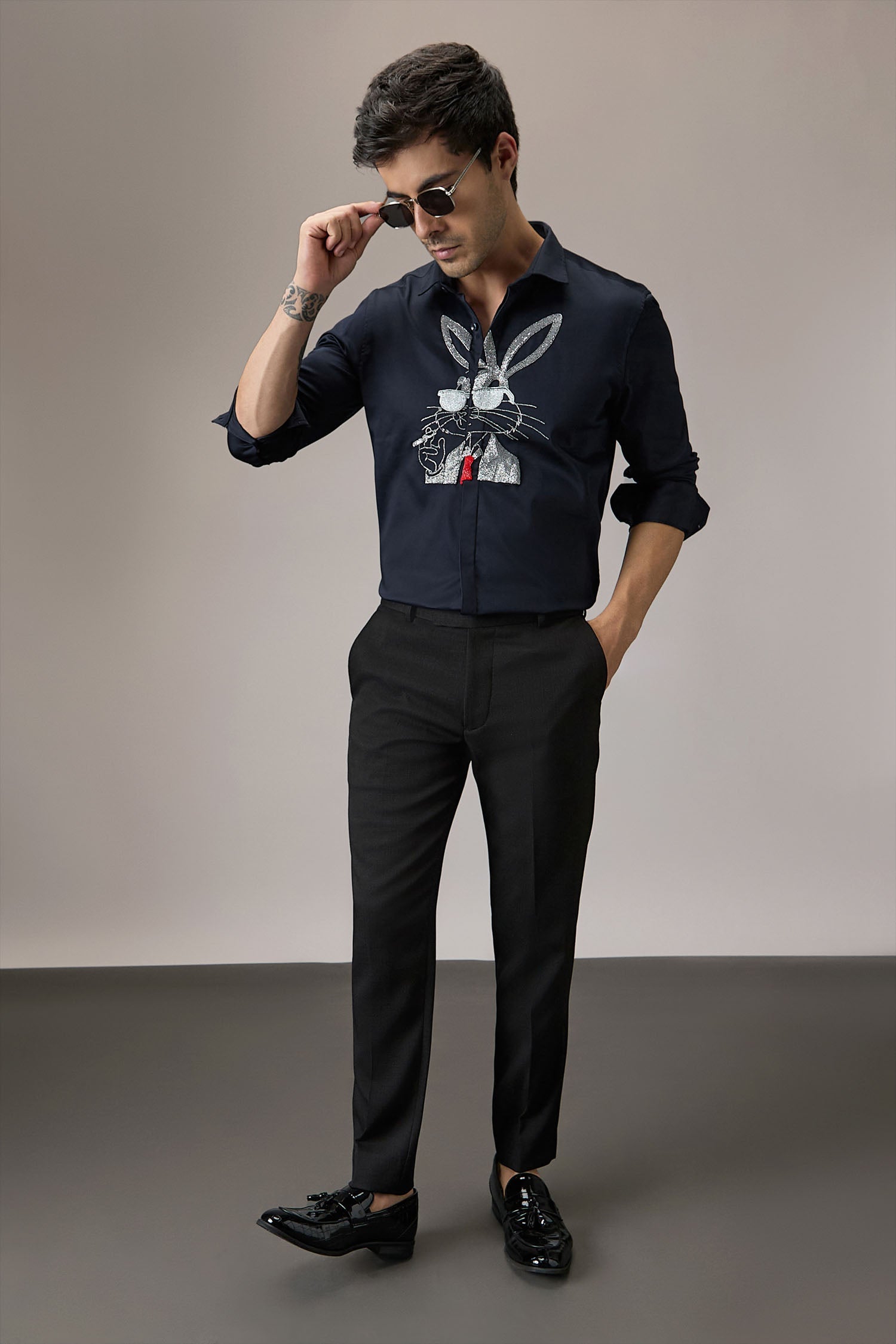 Bugs Bunny - Hand Embroidered Designer Shirt - Navy