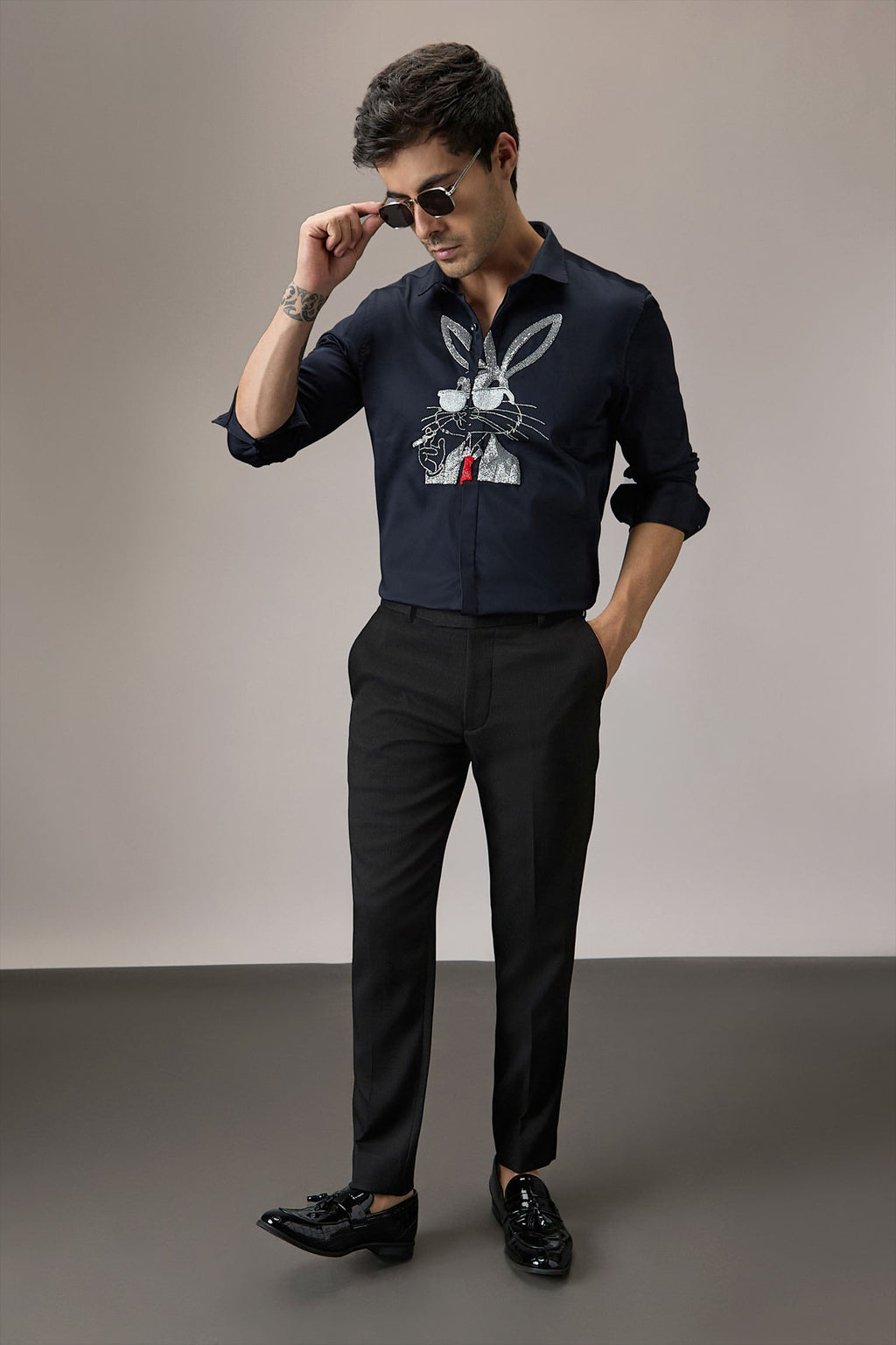 Bugs Bunny - Hand Embroidered Designer Shirt - Navy