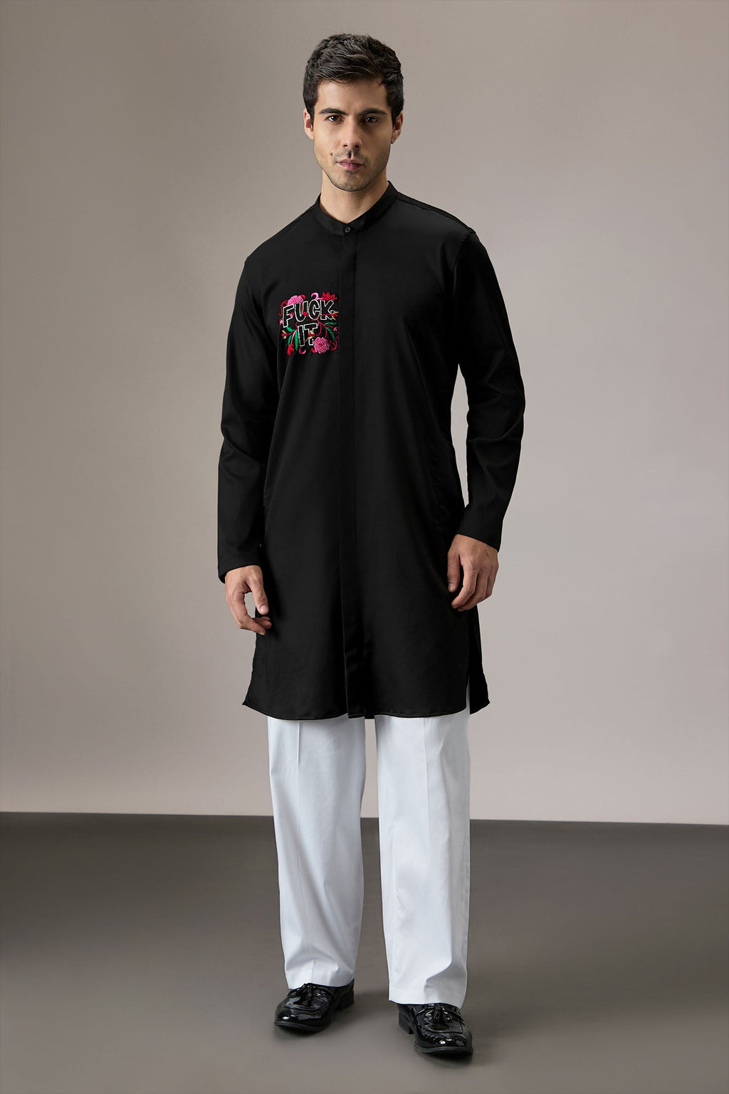 Fuck It - Hand Embroidered Designer Kurta - Black