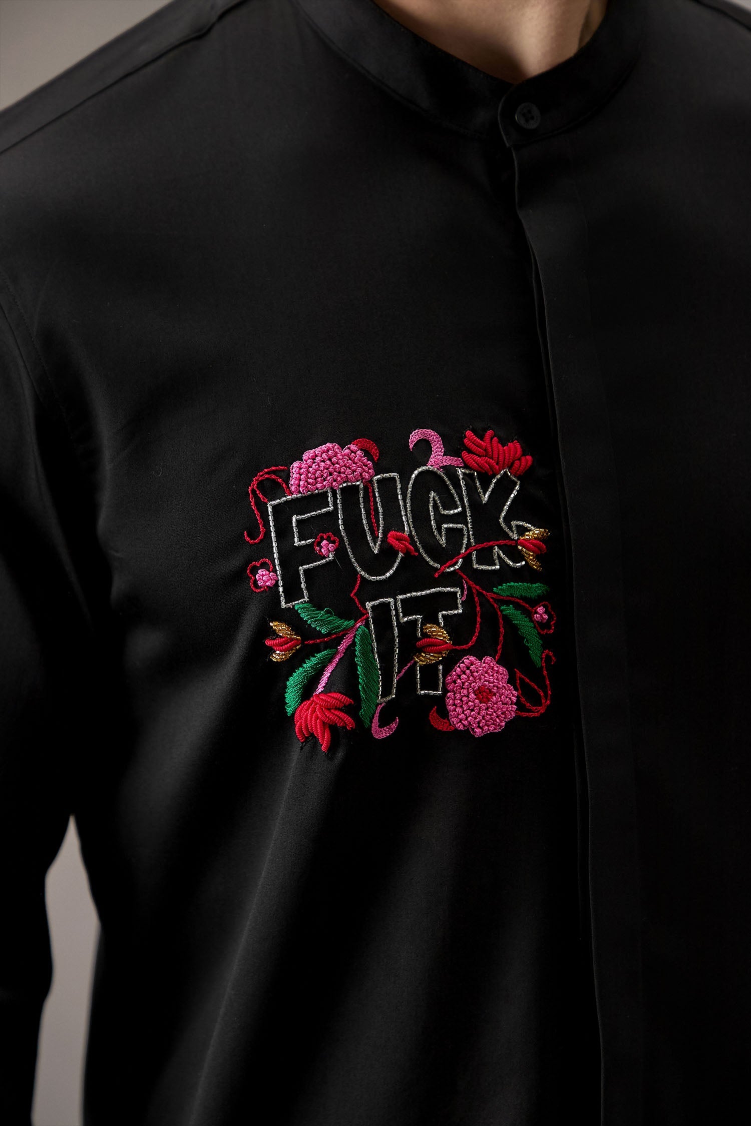 Fuck It - Hand Embroidered Designer Kurta - Black