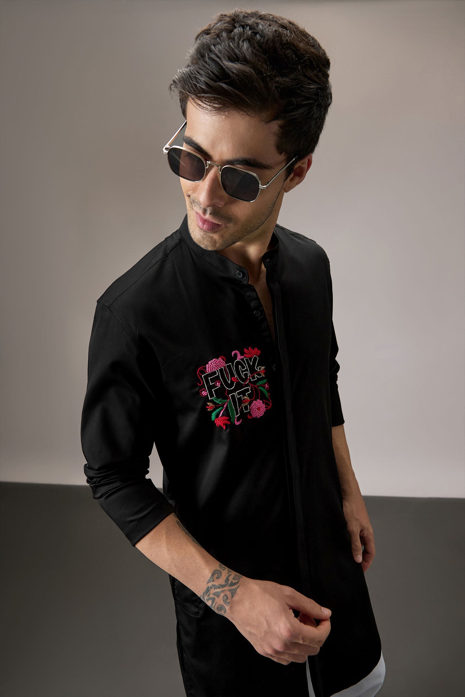 Fuck It - Hand Embroidered Designer Kurta - Black