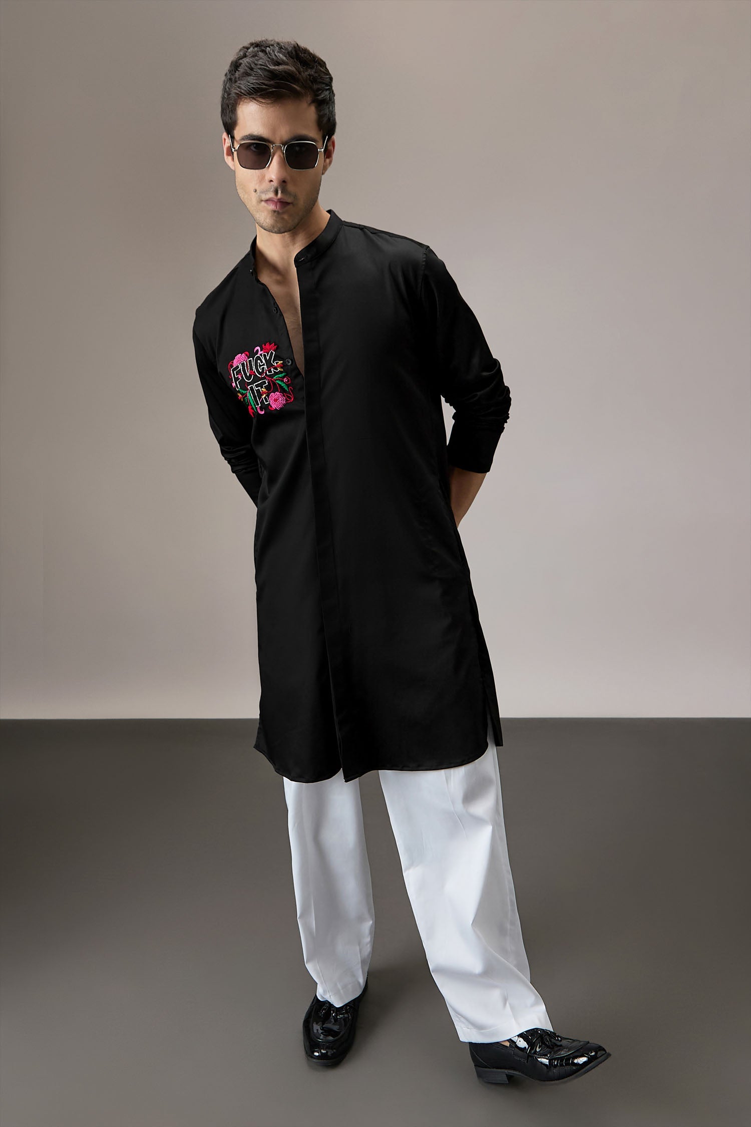Fuck It - Hand Embroidered Designer Kurta - Black