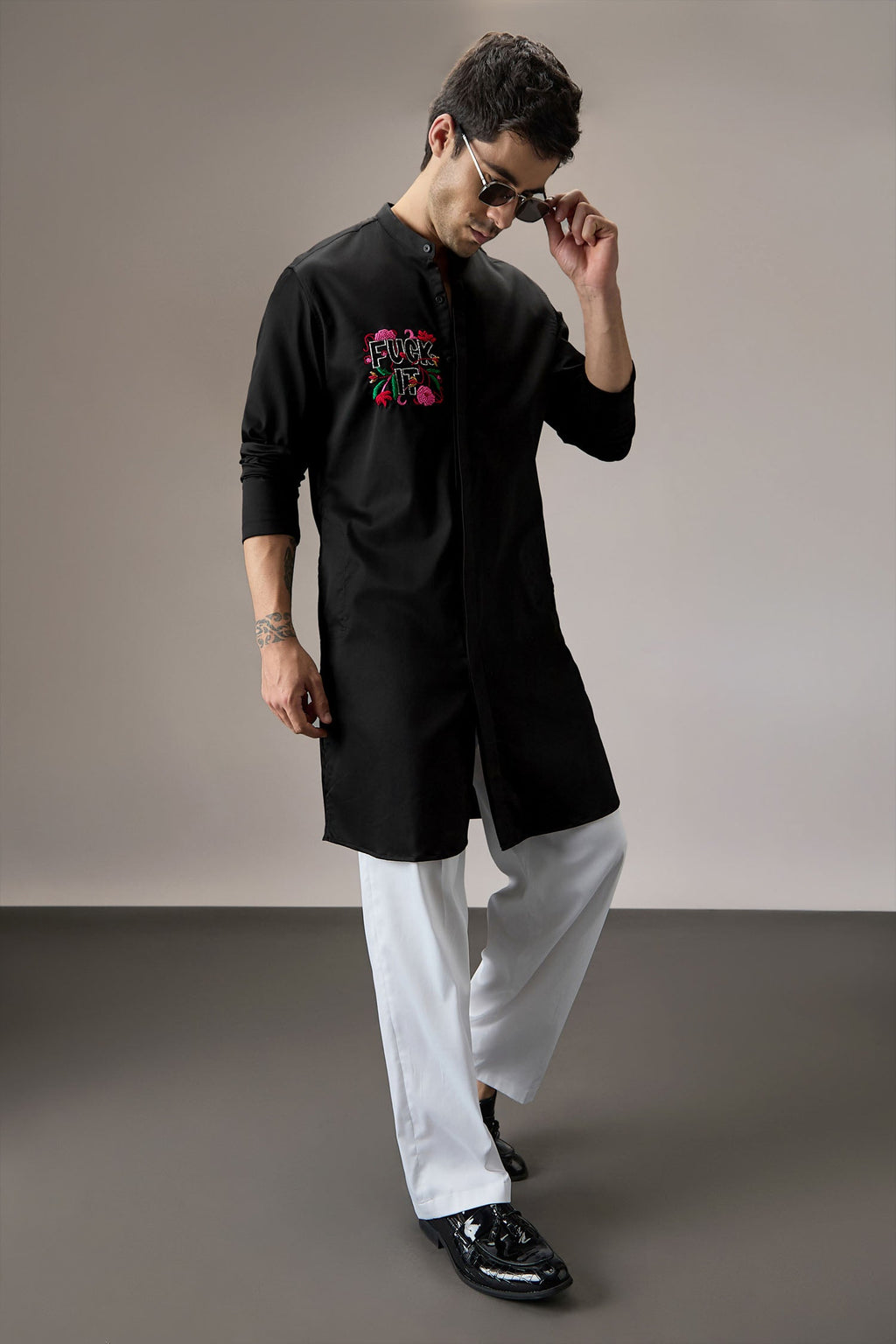 Fuck It - Hand Embroidered Designer Kurta - Black