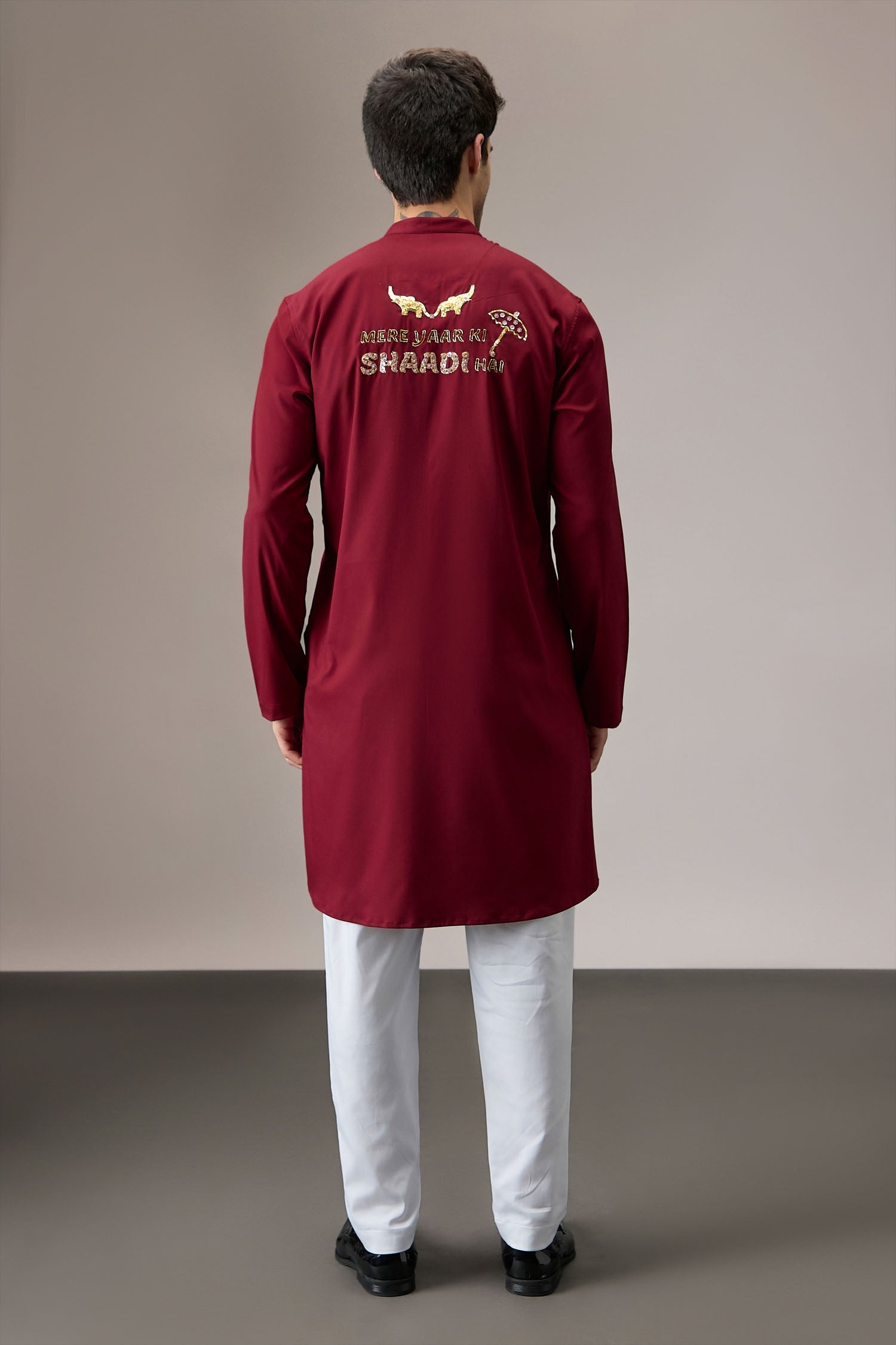 Mere Yaar Ki Shaddi Hai - Hand Embroidered Designer Kurta - Burgundy