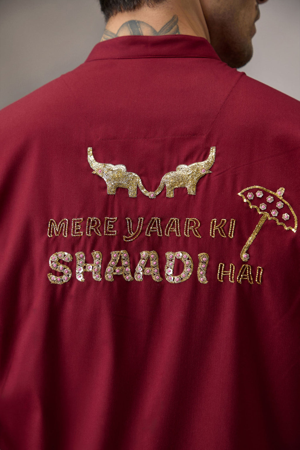 Mere Yaar Ki Shaddi Hai - Hand Embroidered Designer Kurta - Burgundy