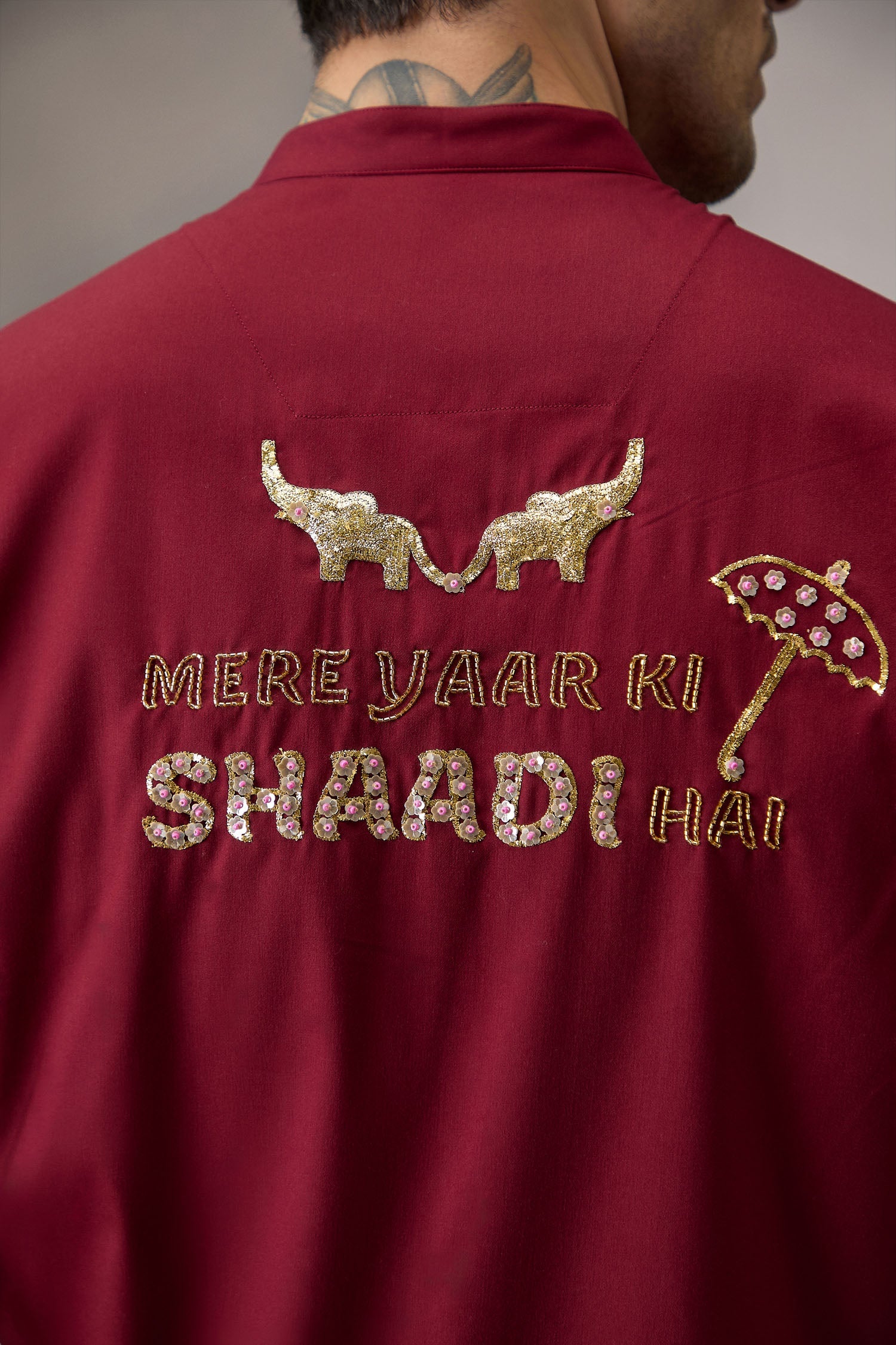 Mere Yaar Ki Shaadi Hai - Hand Embroidered Designer Kurta - Burgundy