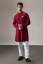 Mere Yaar Ki Shaddi Hai - Hand Embroidered Designer Kurta - Burgundy