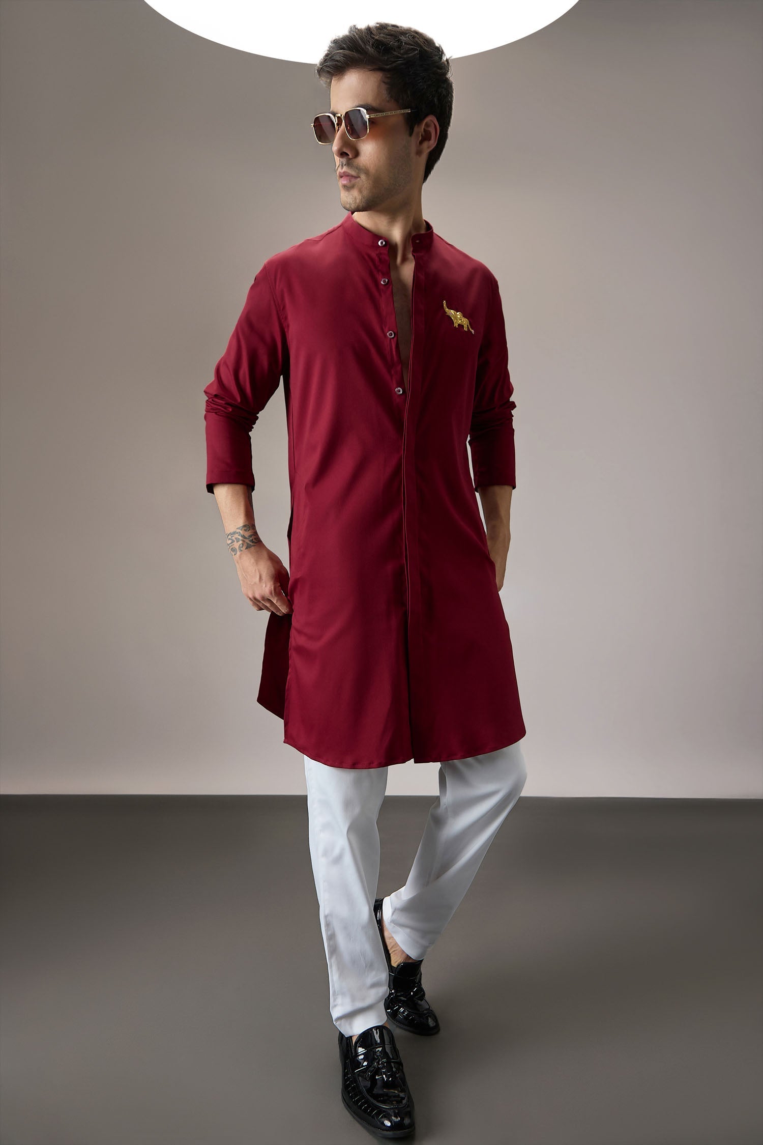 Mere Yaar Ki Shaddi Hai - Hand Embroidered Designer Kurta - Burgundy