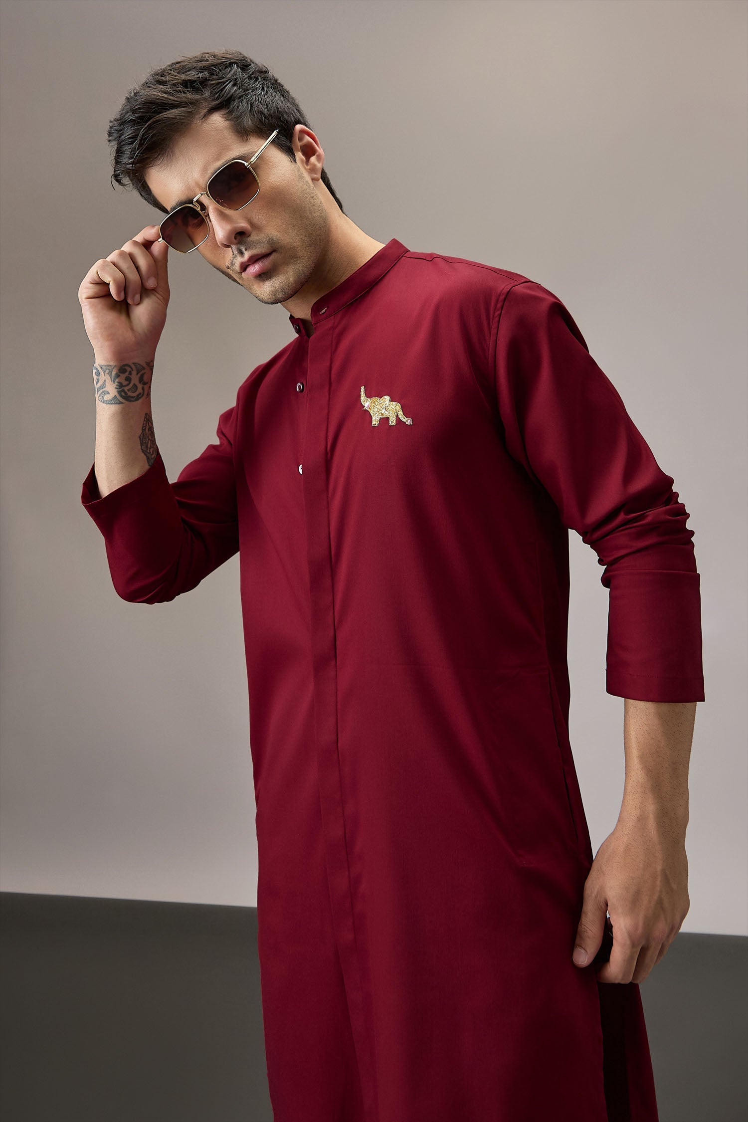 Mere Yaar Ki Shaddi Hai - Hand Embroidered Designer Kurta - Burgundy