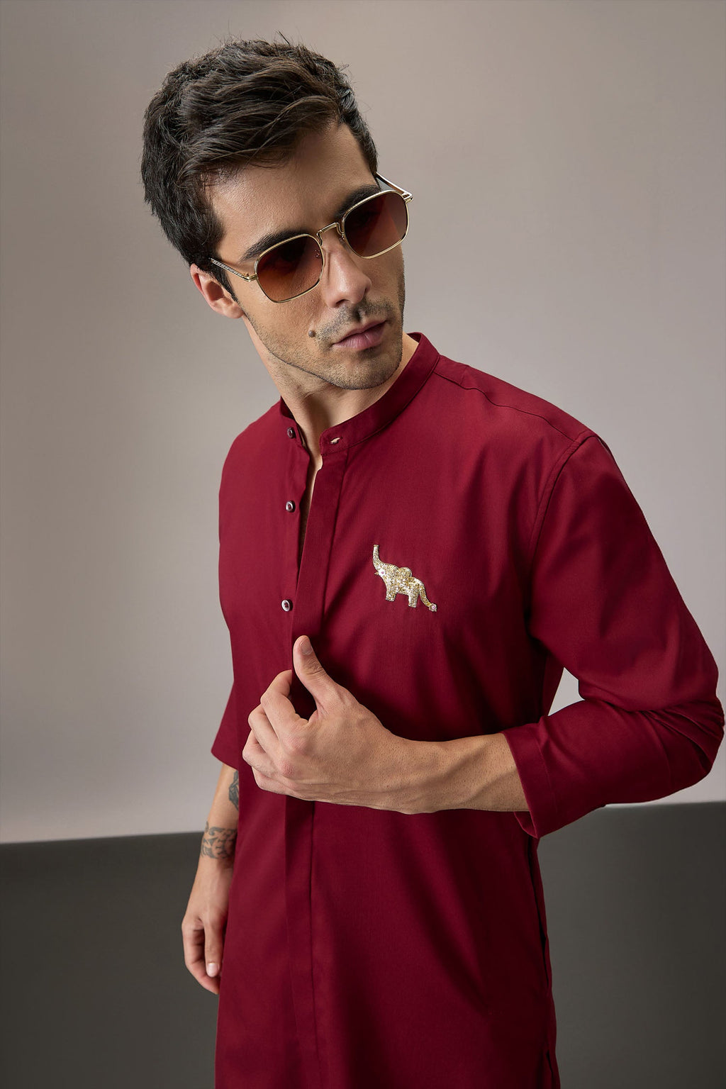 Mere Yaar Ki Shaddi Hai - Hand Embroidered Designer Kurta - Burgundy