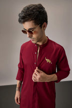 Mere Yaar Ki Shaddi Hai - Hand Embroidered Designer Kurta - Burgundy