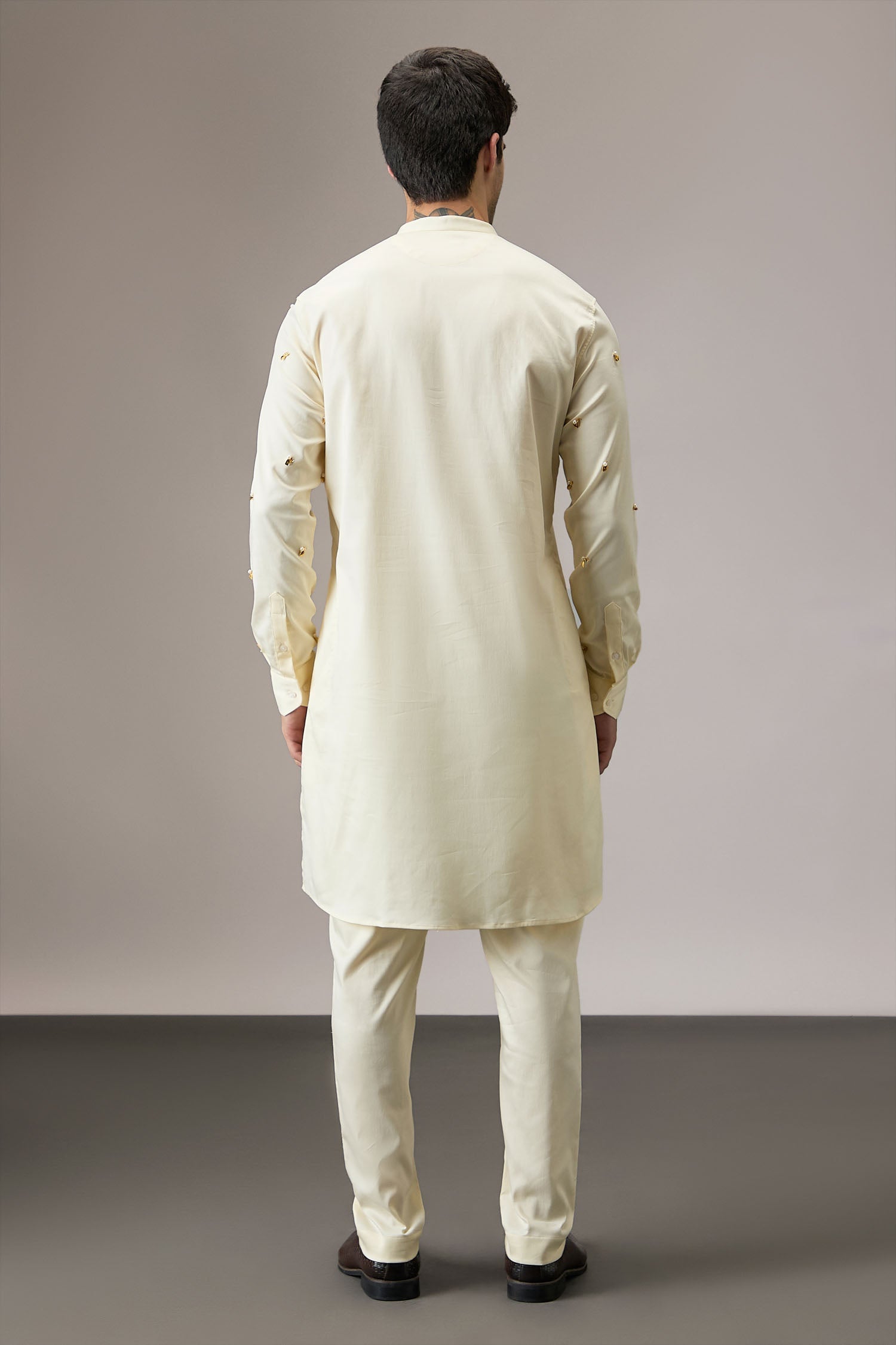 Brine (Ocean) - Hand Embroidered Designer Kurta - IVORY