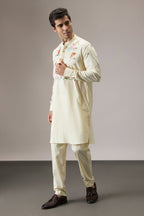 Brine (Ocean) - Hand Embroidered Designer Kurta - IVORY