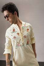 Brine (Ocean) - Hand Embroidered Designer Kurta - IVORY