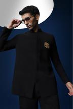 Yanai (Elephant) Hand Embroidered Bandhgala - Black