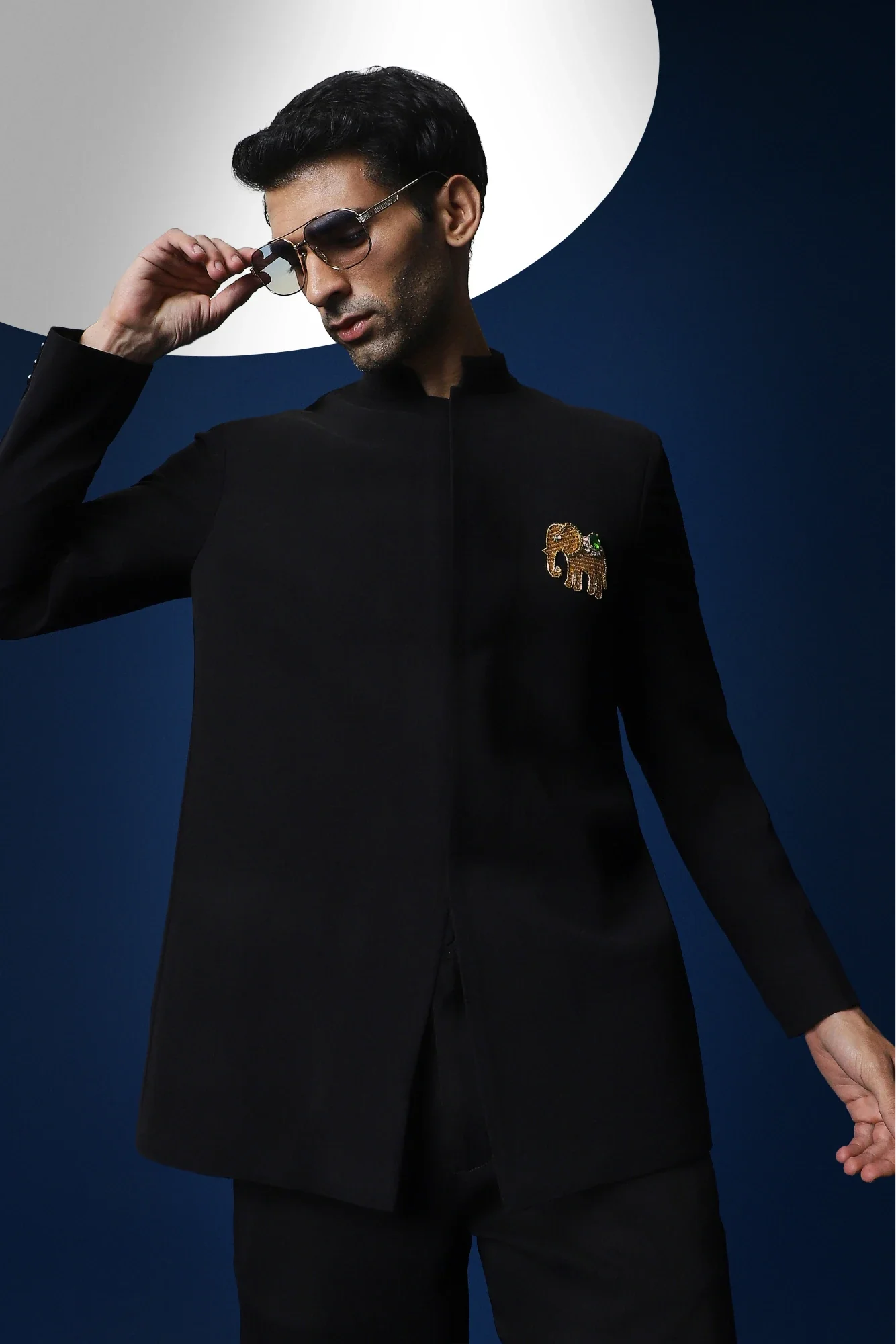 Yanai (Elephant) Hand Embroidered Bandhgala - Black