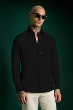 Spade Hand Embroidered Irish Linen Shirt - Black - Brown