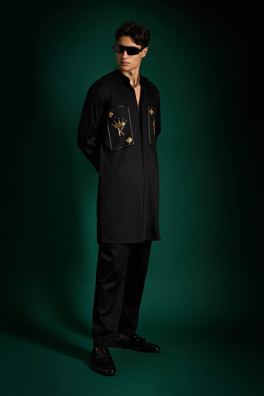 The King Hand Embroidered Designer Kurta - Black
