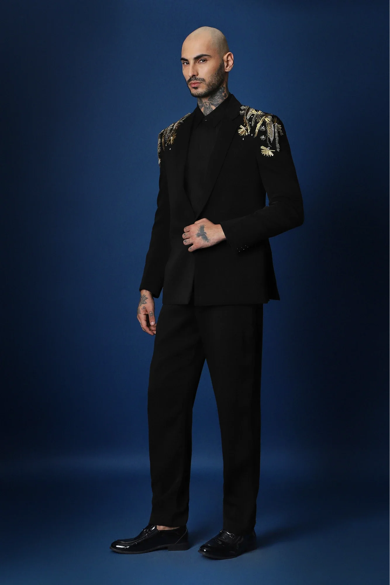 Empire Hand Embroidered Tuxedo - Black